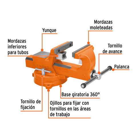 Tornillo de banco 5' industrial de hierro dúctil, Expert | TA-5X | 103598