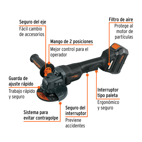 Esmeriladora 4-1/2', 20V, int. paleta, 1 batería 4Ah, MAX | MAX-20EP | 103639