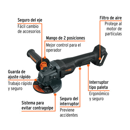 Esmeriladora 4-1/2' 20V, int. paleta, s/accesorios, MAX (MAX-20EPS)