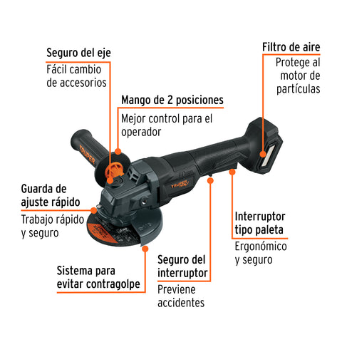 Esmeriladora 4-1/2' 20V, int. paleta, s/accesorios, MAX | MAX-20EPS | 103640