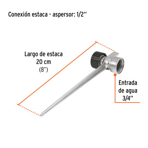 Estaca metálica universal 8' dos vías, para aspersor, TRUPER | EST-8 | 10366