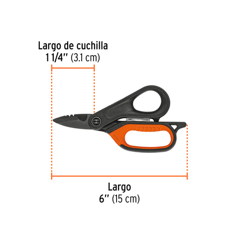 Tijera para electricista, 6', acero inox, oxido negro, EXPER | TIEL-6X | 103717