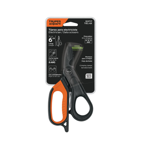 Tijera para electricista, 6', acero inox, oxido negro, EXPER | TIEL-6X | 103717