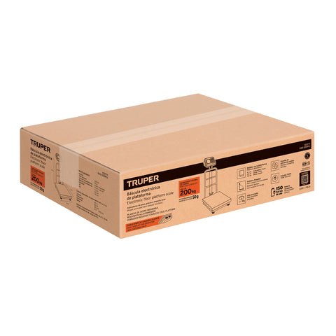 Báscula electrónica de plataforma, 200 kg, inoxidable TRUPER | BAS-200PLI | 103771