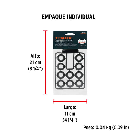 Bolsa con 10 empaques de PVC antifuga para manguera, Truper | EMP-MA10 | 10381