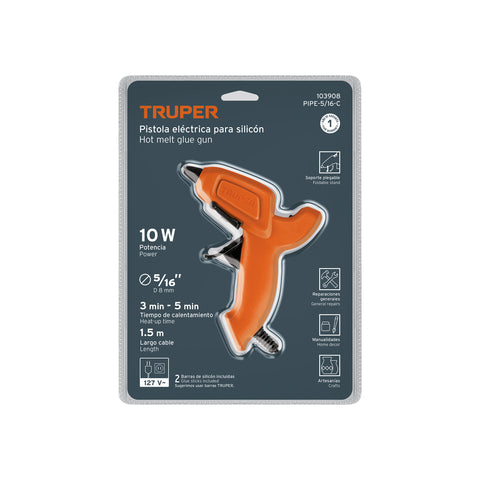 Pistola eléctrica de 10W para silicón de 5/16', 127V, TRUPER | PIPE-5/16-C | 103908