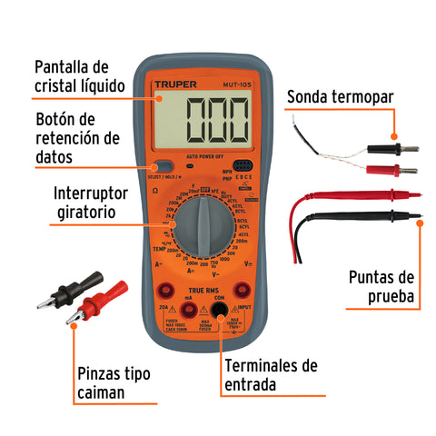 Multímetro digital para mant automotriz con RMS verdadero | MUT-105 | 10403