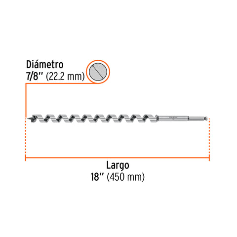 Broca auger tipo berbiquí 7/8' X 18', TRUPER | BAB-7/8X18 | 104072