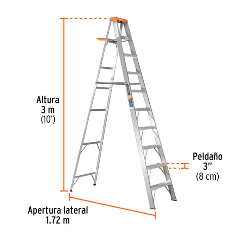 Escalera de tijera tipo II 9 peldaños y bandeja, Truper | EST-29 | 10436