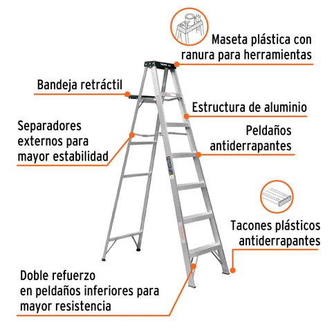 Escalera de tijera tipo III 6 escalones y bandeja, Truper | EST-36 | 10437
