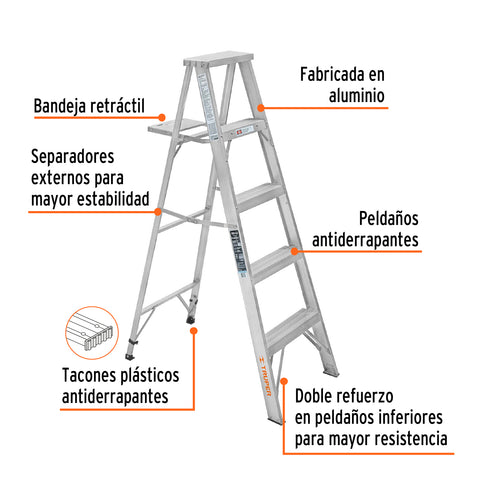 Escalera de tijera 100% aluminio tipo lll 4 peldaños, Truper | ESTA-34 | 10438