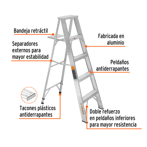 Escalera de tijera 100% aluminio tipo ll 4 peldaños, Truper | ESTA-24 | 10445