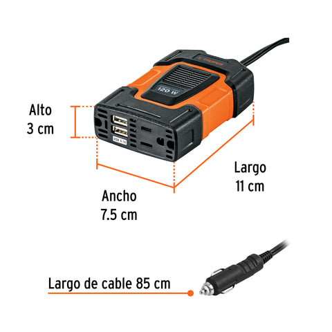 Inversor de corriente de 120 W con puertos USB, Truper | INCO-100 | 10447