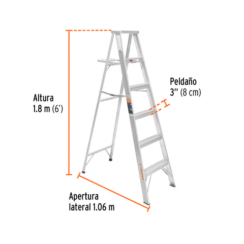 Escalera de tijera 100% aluminio tipo ll 5 peldaños, Truper | ESTA-25 | 10450