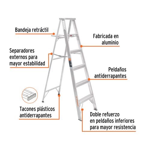 Escalera de tijera 100% aluminio tipo ll 5 peldaños, Truper | ESTA-25 | 10450
