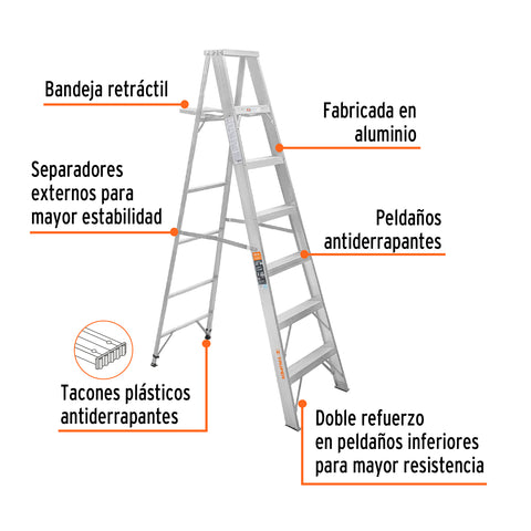 Escalera de tijera 100% aluminio tipo ll 6 peldaños, Truper | ESTA-26 | 10459