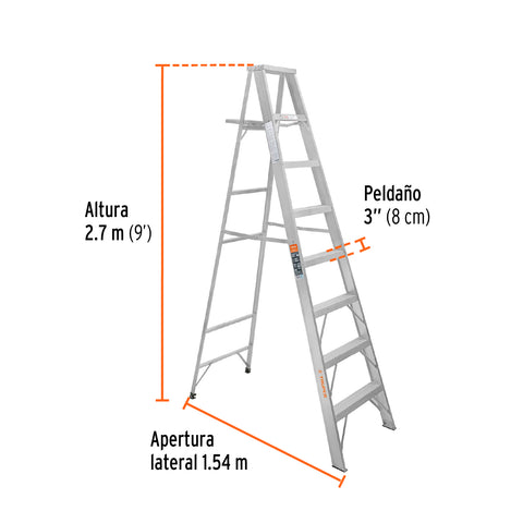 Escalera de tijera 100% aluminio tipo ll 8 peldaños, Truper | ESTA-28 | 10469