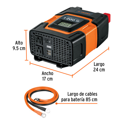 Inversor de corriente de 1200 W con puertos USB, Truper | INCO-1000 | 10491