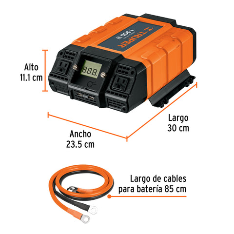 Inversor de corriente de 1500 W con puertos USB, Truper | INCO-1500 | 10492