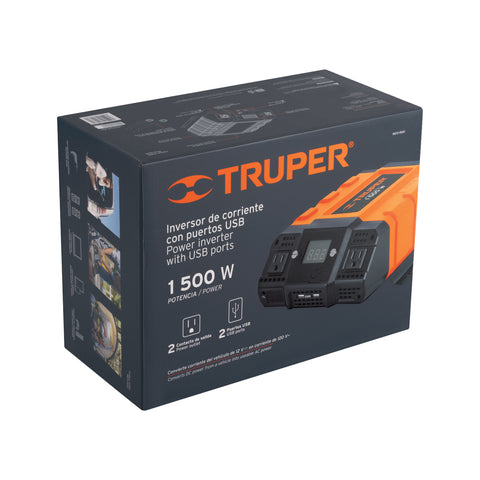 Inversor de corriente de 1500 W con puertos USB, Truper | INCO-1500 | 10492