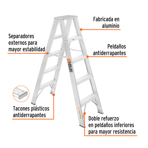 Escalera de tijera doble, tipo ll, 4 escalones, Truper | ESTD-24 | 10495