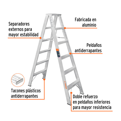 Escalera de tijera doble, tipo ll, 5 escalones, Truper | ESTD-25 | 10496