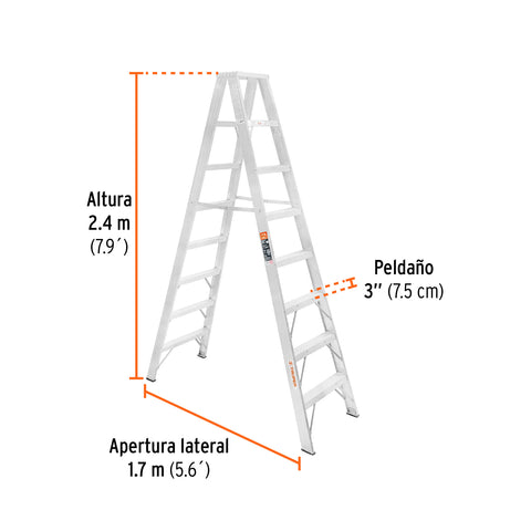 Escalera de tijera doble, tipo ll, 7 escalones, Truper | ESTD-27 | 10498