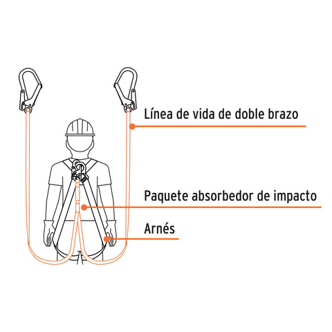 Línea vida absorbedor impacto doble brazo gancho grande,ANSI | CAB-5432-18-A | 10509