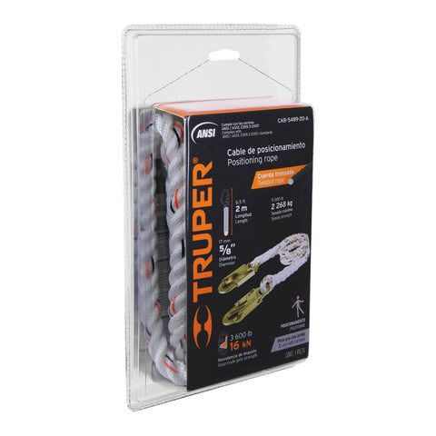 Cable de posicionamiento cuerda de poliéster de 2 m, ANSI | CAB-5489-20-A | 10512