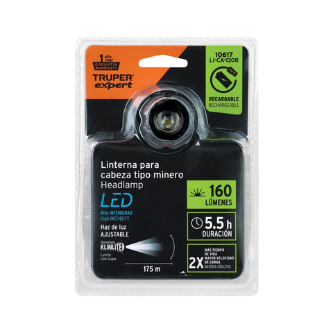 Linterna de minero LED 160 lm, recargable, TRUPER EXPERT | LI-CA-130R | 10617