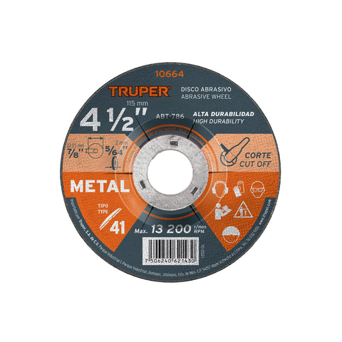 Disco de 4-1/2' para corte de metal, tipo 41, Truper | ABT-786 | 10664