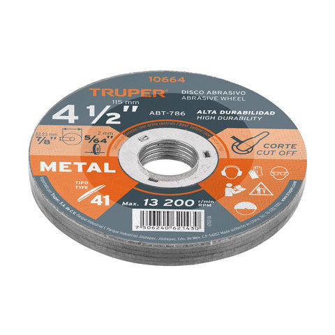 Disco de 4-1/2' para corte de metal, tipo 41, Truper | ABT-786 | 10664