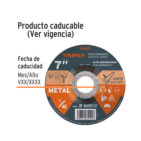 Disco de 7' para corte de metal, tipo 41, Truper | ABT-787 | 10665
