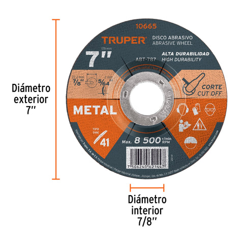 Disco de 7' para corte de metal, tipo 41, Truper | ABT-787 | 10665