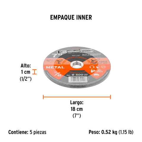 Disco de 7' para corte de metal, tipo 41, Truper | ABT-787 | 10665