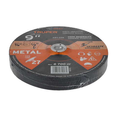 Disco Tipo 27 de 9' x 6.4 mm para desbaste de metal, Truper | ABT-779 | 10667