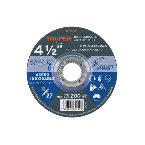 Disco Tipo 27 de 4-1/2' x 6.5 mm desbaste acero inoxidable | ABT-372 | 10668