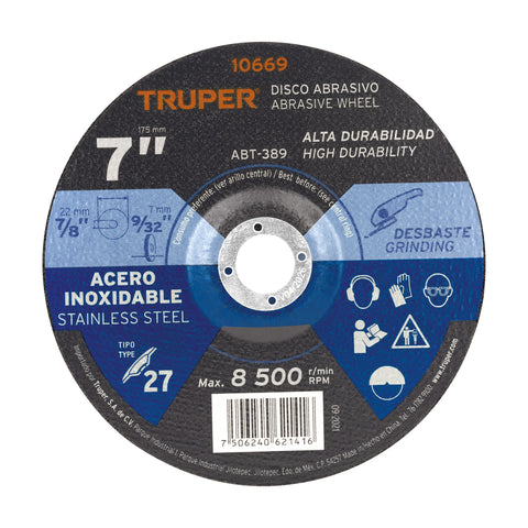 Disco Tipo 27 de 7' x 7.2 mm desbaste de acero inoxidable | ABT-389 | 10669