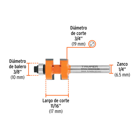 Juego de machimbrador, 3/4', con balero, Truper | BROU-MACH3/4X | 10671
