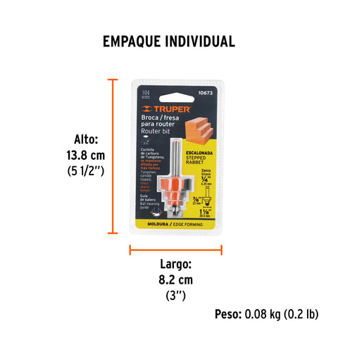 Broca para router, escalonada, 1-1/8', con balero, Truper | BROU-E1-1/8X | 10673
