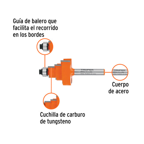 Broca para router, escalonada, 1-1/8', con balero, Truper | BROU-E1-1/8X | 10673