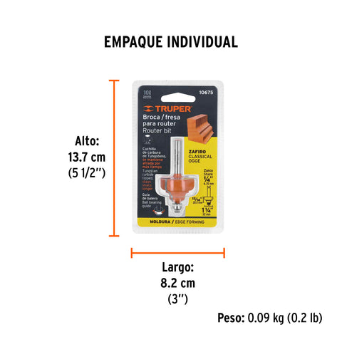 Broca para router, zafiro, 1-1/4', con balero, Truper | BROU-Z1-1/4X | 10675