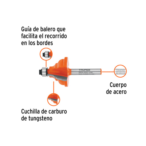 Broca para router, española, 1-1/4', con balero, Truper | BROU-ESP1-1/4X | 10676