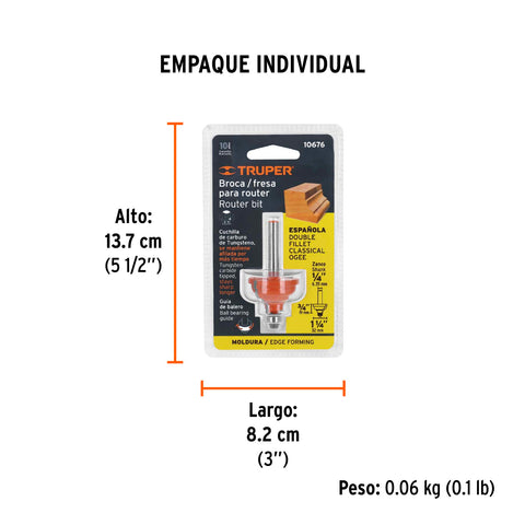 Broca para router, española, 1-1/4', con balero, Truper | BROU-ESP1-1/4X | 10676