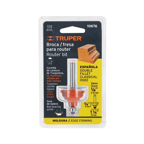 Broca para router, española, 1-1/4', con balero, Truper | BROU-ESP1-1/4X | 10676