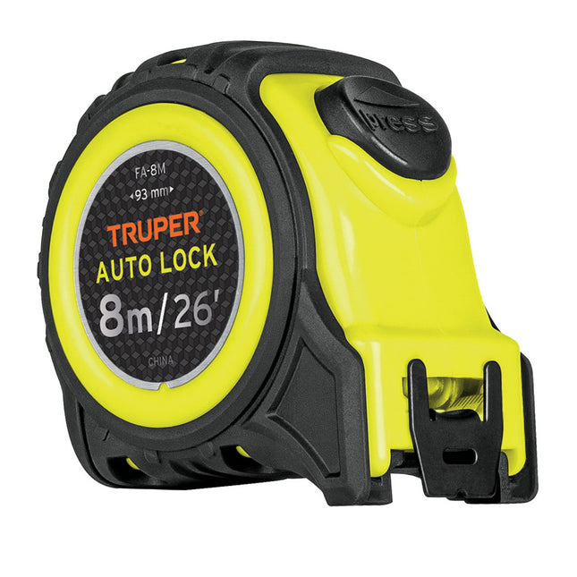 Flexómetro Auto-Lock contra impactos 8 m cinta 25 mm, Truper | FA-8M | 10749