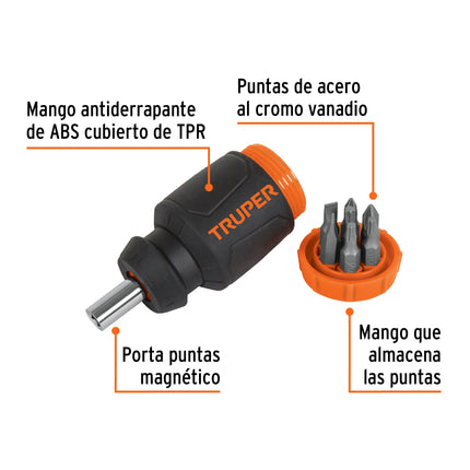 Desarmador tipo trompo con 7 puntas, Truper | DTROM-7 | 10751