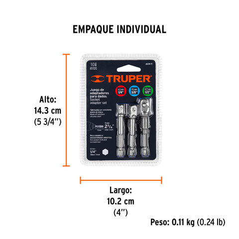 Juego de 3 adaptadores para dados de 1/4', 3/8' y 1/2' | ADA-3 | 10752