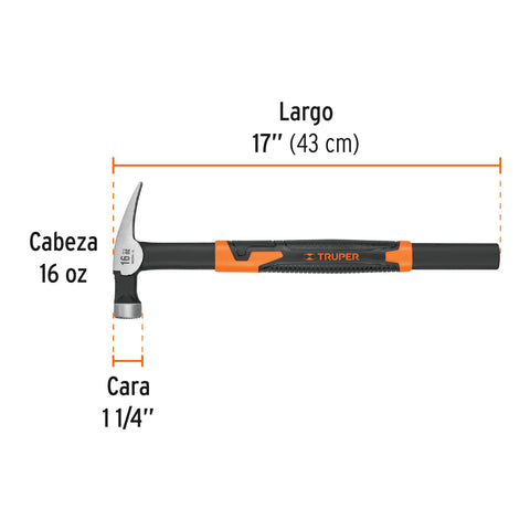 Martillo tubular para cimbra 16 oz uña recta, mango acero | MCIM-16 | 10754