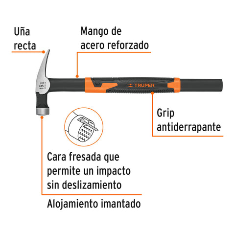 Martillo tubular para cimbra 16 oz uña recta, mango acero | MCIM-16 | 10754